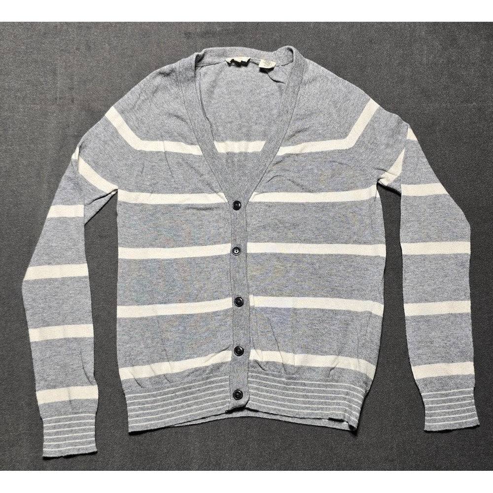 Levi's Cardigan Women Small Knit Long Sleeve White Gray Striped - S - Picture 1 of 6